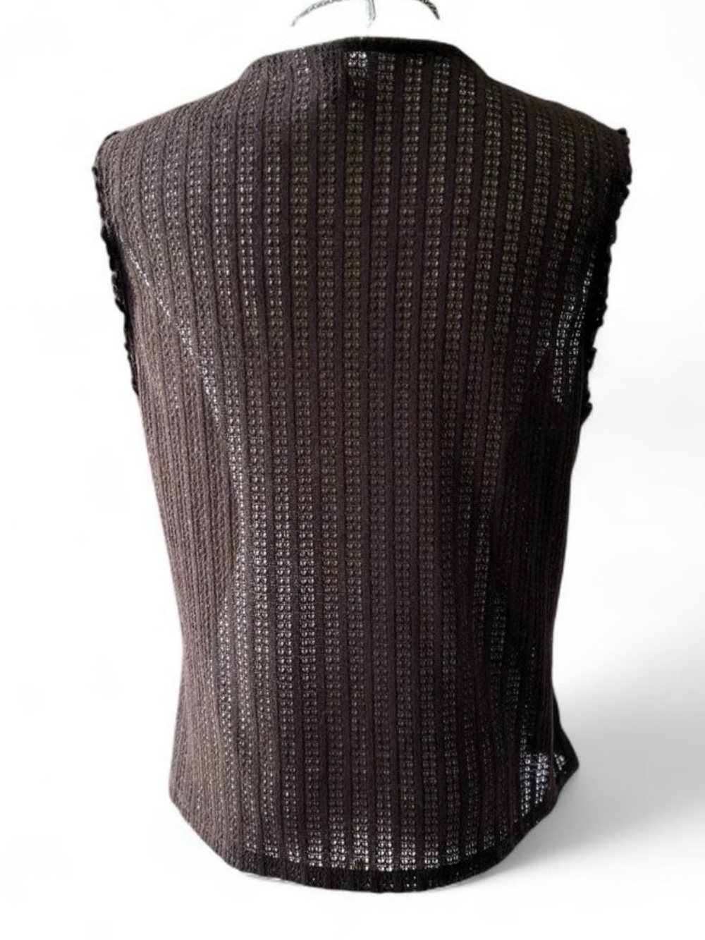 y2k Knit Boho Tie Front V-neck Sleeveless Mesh Dark Brown Woman's Size XL - Picture 4 of 8